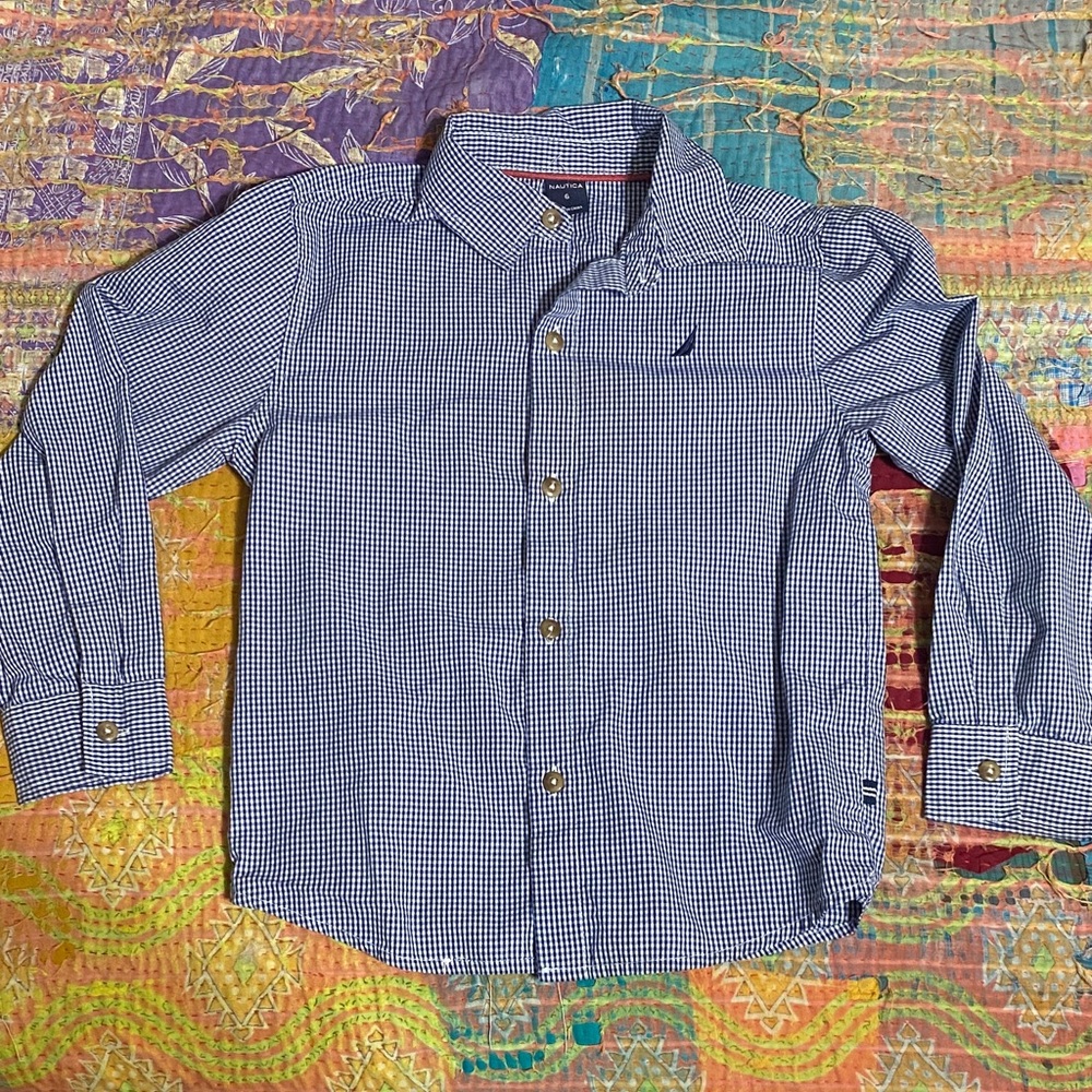3/$10 Nautica Kids Blue Checkered Button Down Shirt